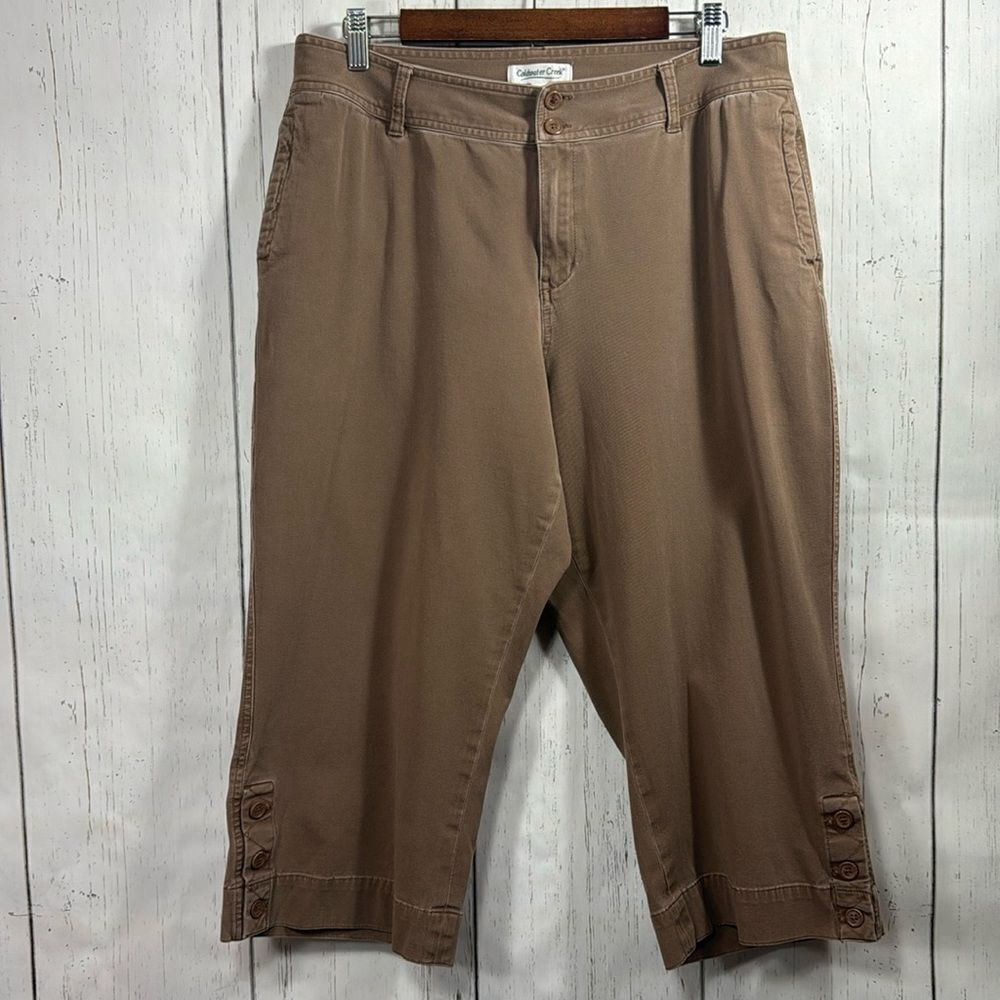 Coldwater Creek Brown Stretch Capri Pants Button Hem Casual Coastal Grandma 16